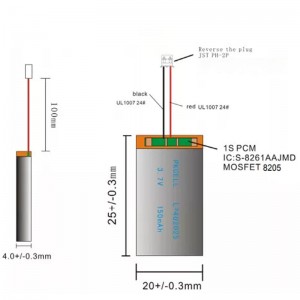 Batería recargable de polímero de litio LP401230 105mah 3.7v