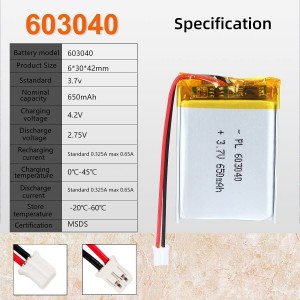 LP603040 650mah 3.7v Rechargeable Lithium Polymer Battery Wholesale Price Long Lifespan Lithium Polymer Battery